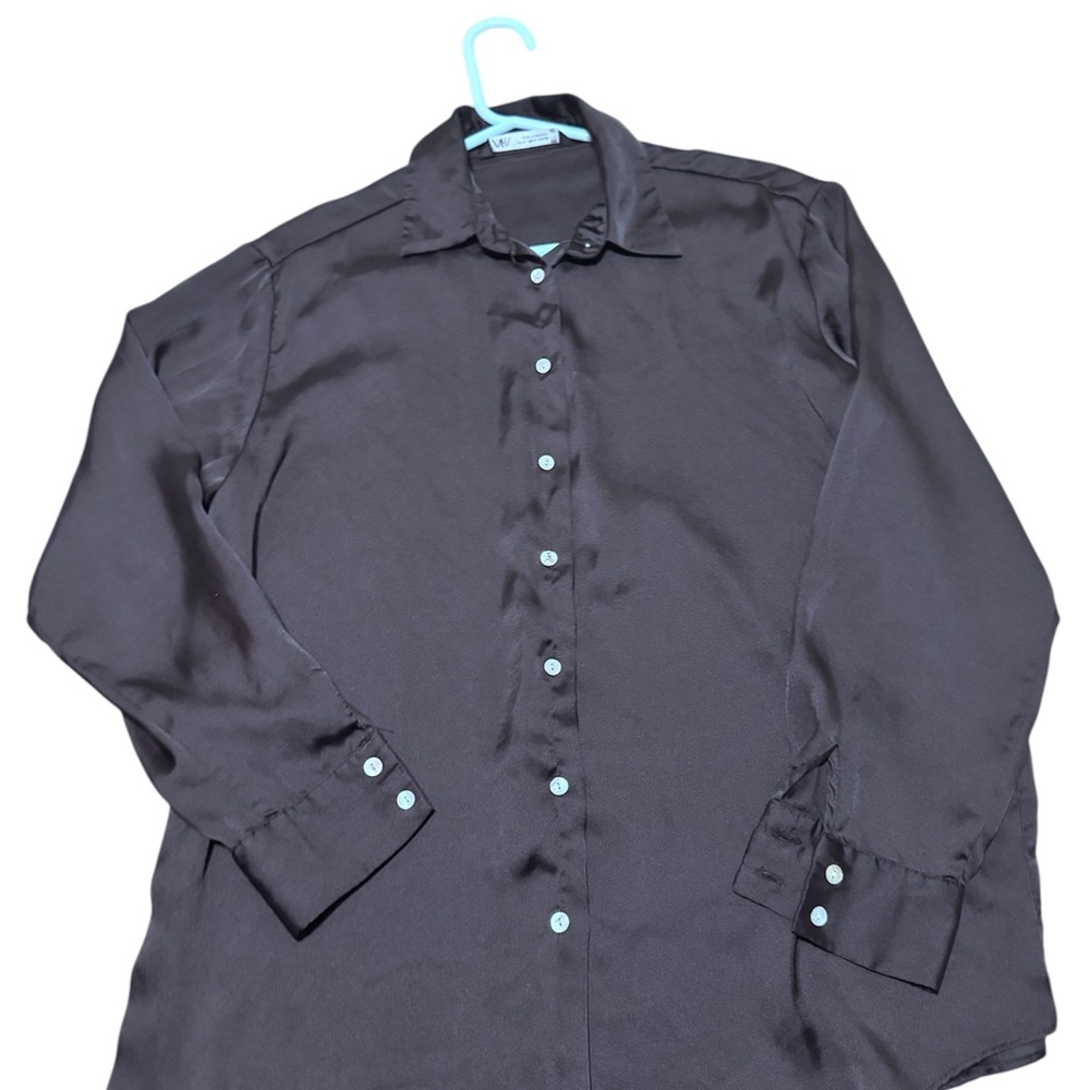 Zara Black satin button down Shirt
